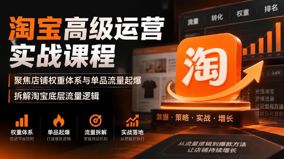 淘宝高级运营实战课程，聚焦店铺权重体系与单品流量起爆，拆解淘宝底层流量逻辑-副业网