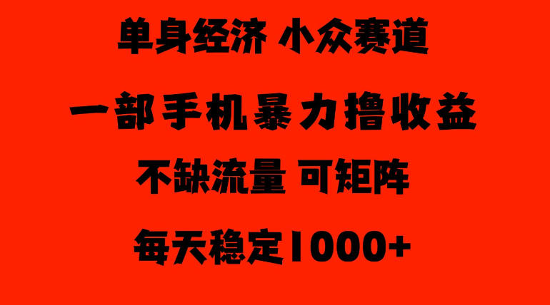 26年暴力单身经济,稳定日入500-1k,不缺流量,流量极大,冷门小众赛道,门槛低小白轻松上手【揭秘】-副业网