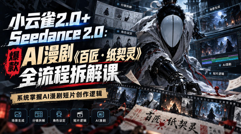 小云雀2.0+Seedance 2.0:爆款AI漫剧《百匠・纸契灵》全流程拆解课,系统掌握AI漫剧短片创作逻辑-副业网