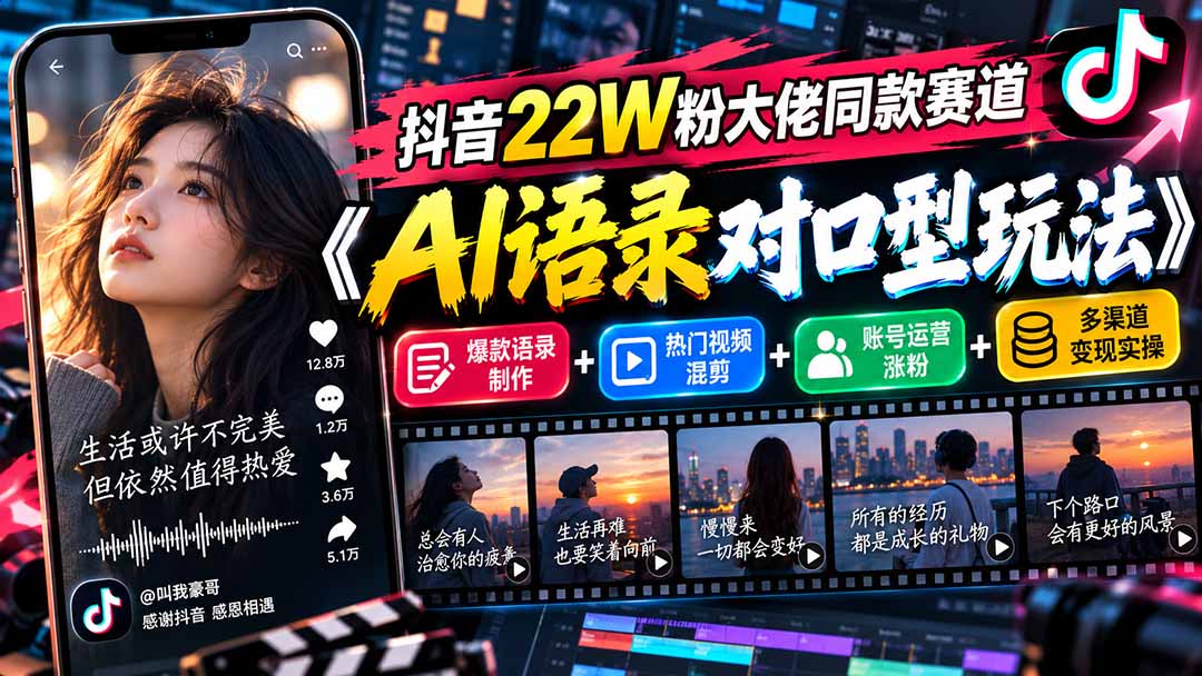 图片[2]-抖音22W粉大佬同款赛道《AI语录对口型玩法》：爆款语录制作+热门视频混剪+账号运营涨粉+多渠道变现实操-副业网