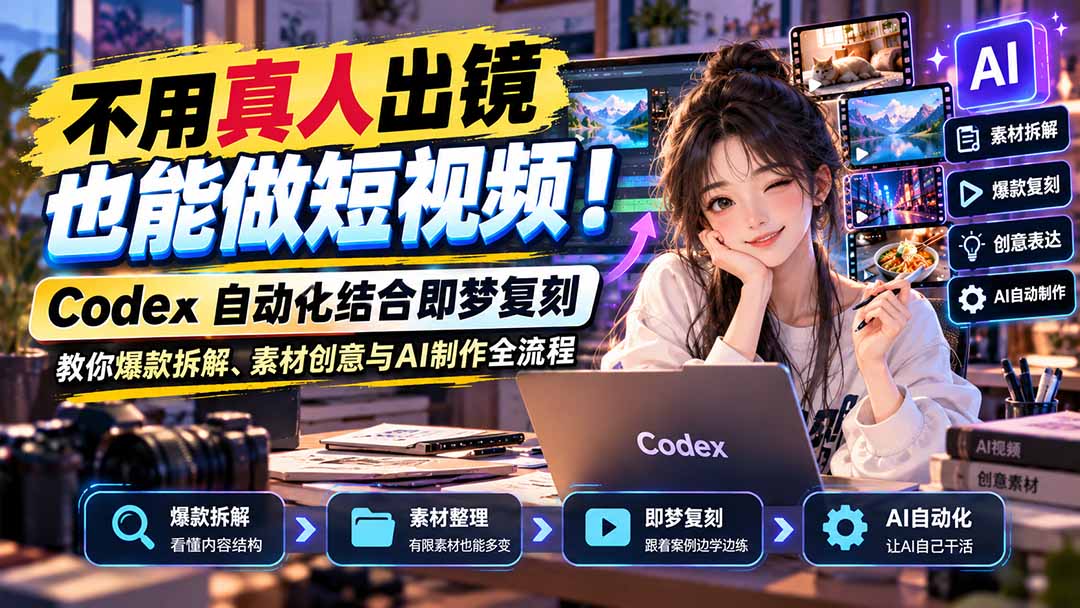 图片[2]-不用真人出镜也能做短视频！Codex自动化结合即梦复刻，教你爆款拆解、素材创意与AI制作全流程-副业网