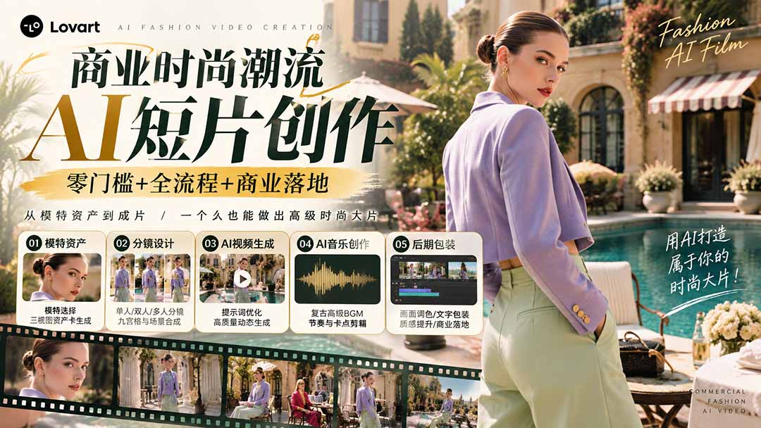图片[2]-从一张模特图到高级时尚广告大片：AI三视图资产、场景合成、电影分镜、动态生成与复古音乐剪辑实战课-副业网