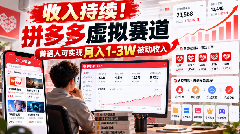 收入持续！拼多多虚拟赛道，普通人可实现月入1-3 W被动收入【揭秘】-副业网