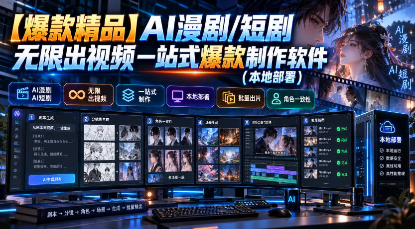 【爆款精品】AI漫剧/短剧无限出视频一站式爆款制作软件(本地部署)-副业网