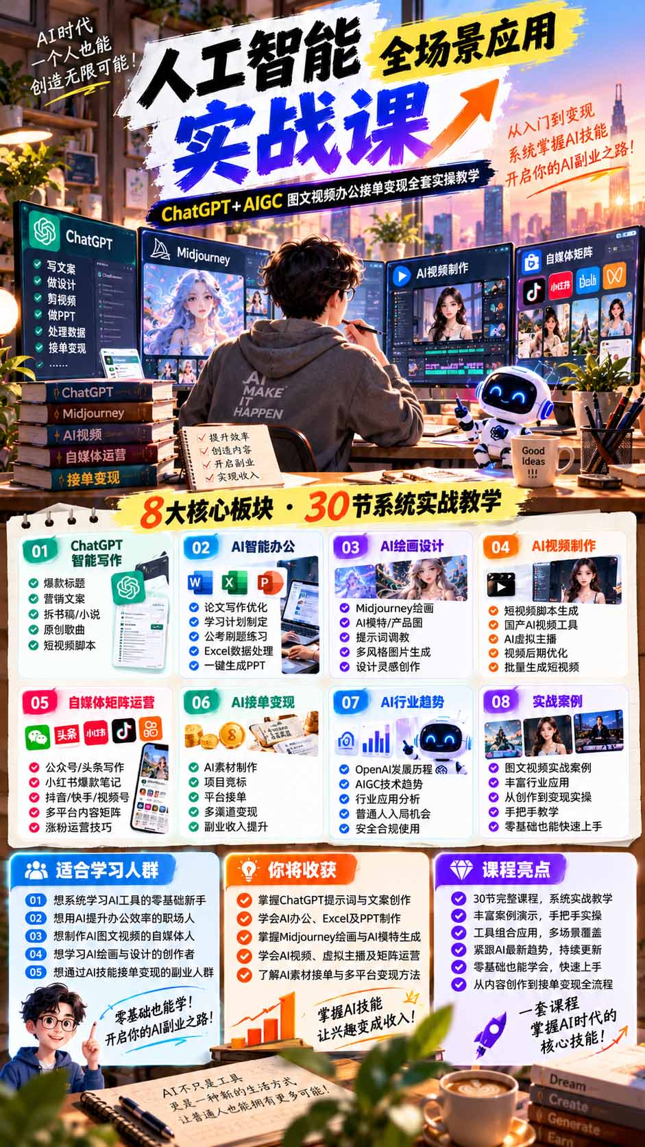 图片[2]-一个人掌握AI写作设计剪辑全套技能：从ChatGPT办公、AI绘画到虚拟主播、自媒体运营及接单变现-副业网