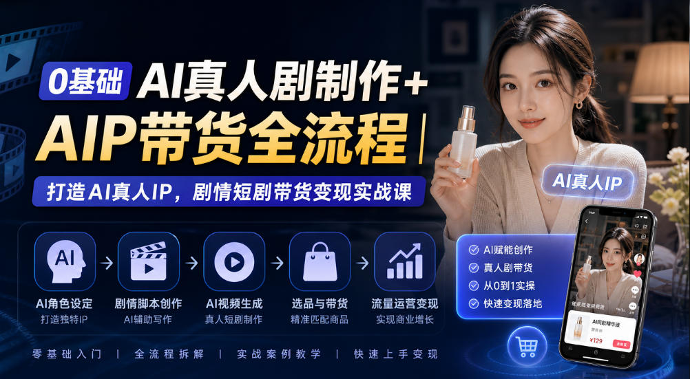 0基础AI真人剧制作+AIP带货全流程|打造AI真人IP,剧情短剧带货变现实战课-副业网