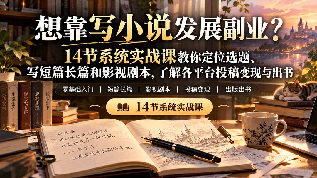 图片[2]-【无水印】想靠写小说发展副业？14节系统实战课教你定位选题、写短篇长篇和影视剧本，了解各平台投稿变现与出书-副业网