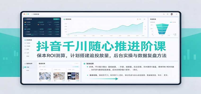 抖音千川随心推进阶课:保本ROI测算,计划搭建追投放量,后台实操与数据复盘方法-副业网