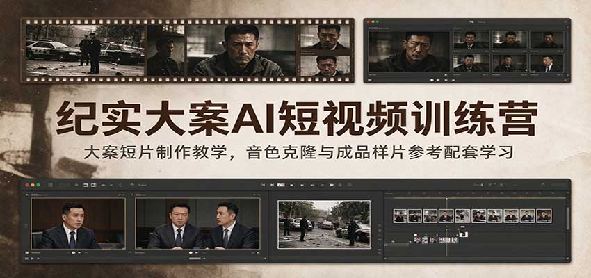 纪实大案AI短视频训练营:大案短片制作教学,音色克隆与成品样片参考配套学习-副业网