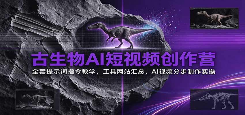 古生物AI短视频创作营:全套提示词指令教学,工具网站汇总,AI视频分步制作实操-副业网