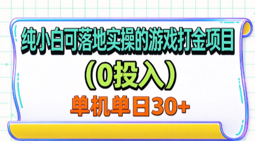 纯小白可落地实操的游戏打金项目(0投入)单机单号30+-副业网