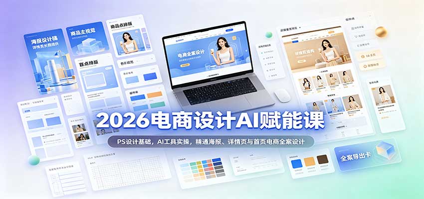 2026电商设计AI赋能课:PS设计基础,AI工具实操,精通海报、详情页与首页电商全案设计-副业网