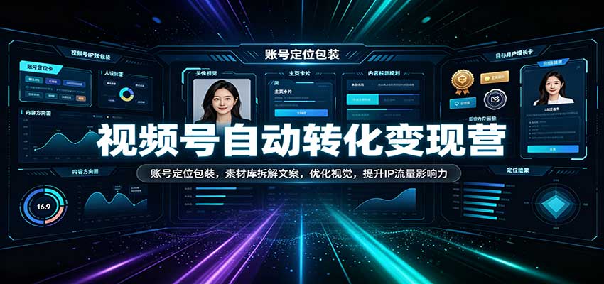 视频号自动转化变现营:账号定位包装,素材库拆解文案,优化视觉,提升IP流量影响力-副业网