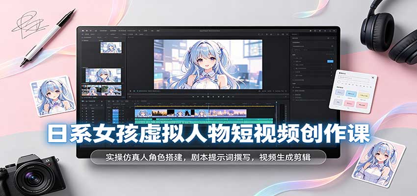日系女孩虚拟人物短视频创作课:实操仿真人角色搭建,剧本提示词撰写,视频生成剪辑-副业网