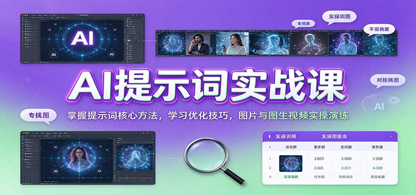 AI提示词实战课:掌握提示词核心方法,学习优化技巧,图片与图生视频实操演练-副业网