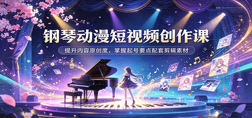钢琴动漫短视频创作课:提升内容原创度,掌握起号要点配套剪辑素材-副业网