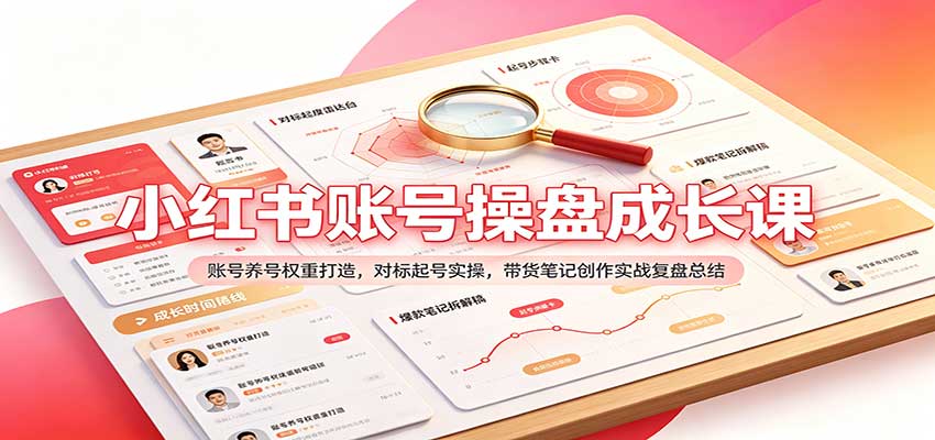 小红书账号操盘成长课:账号养号权重打造,对标起号实操,带货笔记创作实战复盘总结-副业网