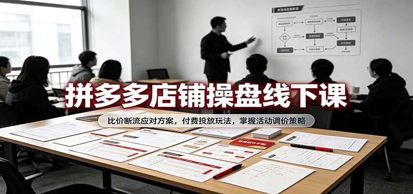 拼多多店铺操盘线下课:比价断流应对方案,付费投放玩法,掌握活动调价策略-副业网