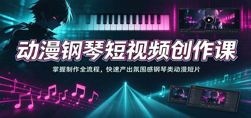 动漫钢琴短视频创作课:掌握制作全流程,快速产出氛围感钢琴类动漫短片-副业网