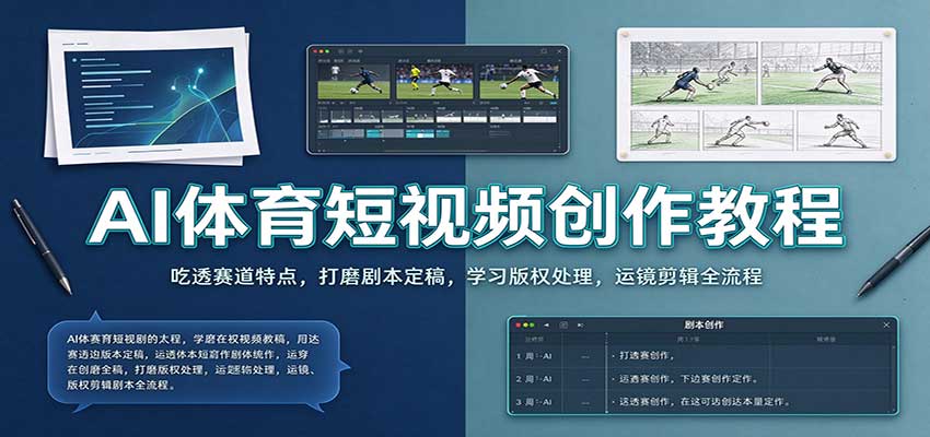 AI体育短视频创作教程:吃透赛道特点,打磨剧本定稿,学习版权处理,运镜剪辑全流程-副业网