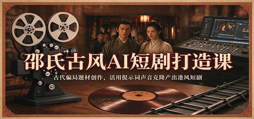 邵氏古风AI短剧打造课:古代骗局题材创作,活用提示词声音克隆产出港风短剧-副业网