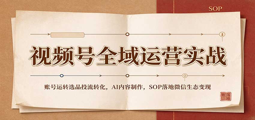 视频号全域运营实战:账号运转选品投流转化,AI内容制作,SOP落地微信生态变现-副业网