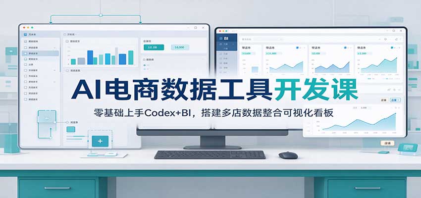 AI电商数据工具开发课:零基础上手Codex+BI,搭建多店数据整合可视化看板-副业网