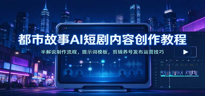 都市故事AI短剧内容创作教程:半解说制作流程,提示词模板,剪辑养号发布运营技巧-副业网