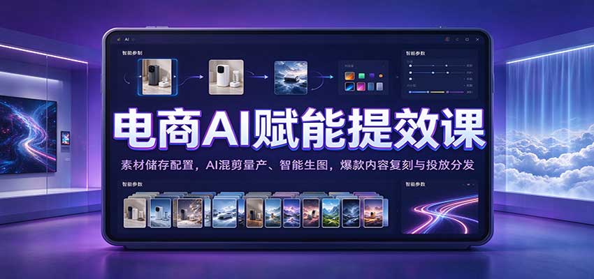 电商AI赋能提效课:素材储存配置,AI混剪量产、智能生图,爆款内容复刻与投放分发-副业网