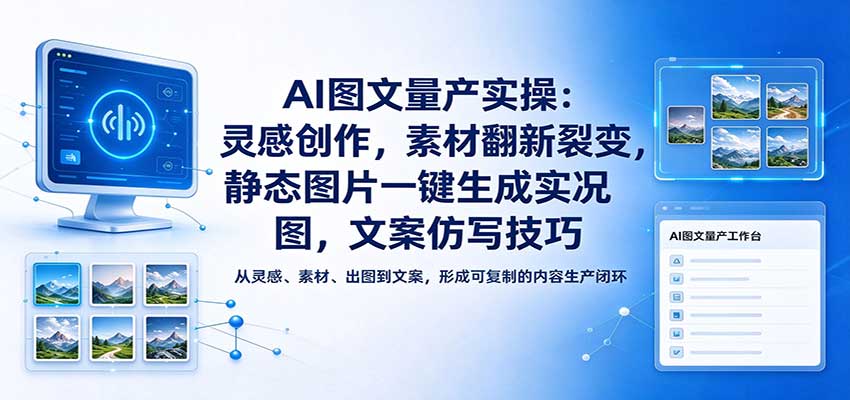 AI图文量产实操:灵感创作,素材翻新裂变,静态图片一键生成实况图,文案仿写技巧-副业网