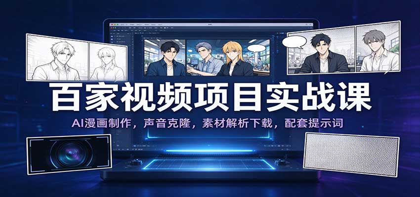 百家视频项目实战课:AI漫画制作,声音克隆,素材解析下载,配套提示词-副业网
