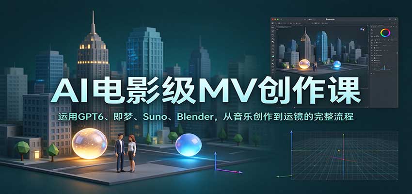 AI电影级MV创作课:运用GPT6、即梦、Suno、Blender,从音乐创作到运镜的完整流程-副业网
