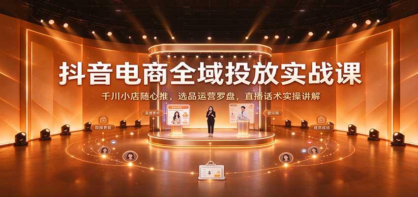 抖音电商全域投放实战课:千川小店随心推,选品运营罗盘,直播话术实操讲解-副业网