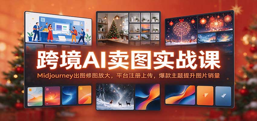 跨境AI卖图实战课:Midjourney出图修图放大,平台注册上传,爆款主题提升图片销量-副业网