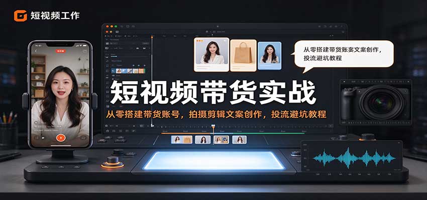 短视频带货实战:从零搭建带货账号,拍摄剪辑文案创作,投流避坑教程-副业网