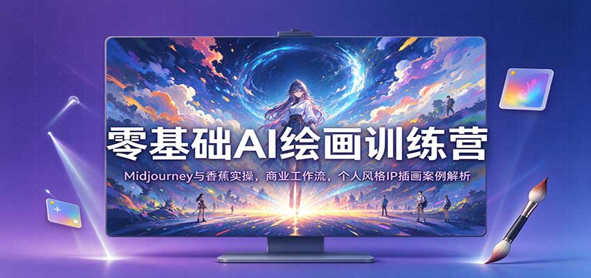 零基础AI绘画训练营:Midjourney与香蕉实操,商业工作流,个人风格IP插画案例解析-副业网