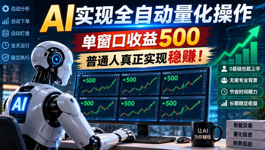 AI实现全自动量化,单窗口月入收益500,别嫌收益少,靠谱最重要!-副业网