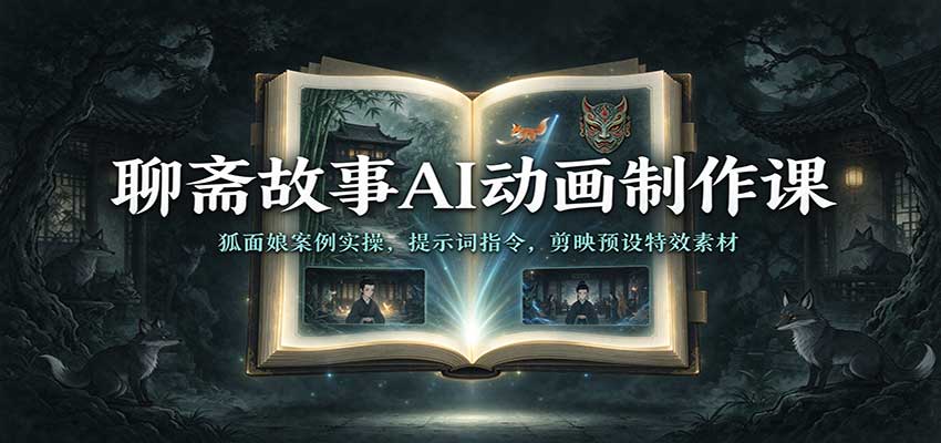 聊斋故事AI动画制作课:狐面娘案例实操,提示词指令,剪映预设特效素材-副业网