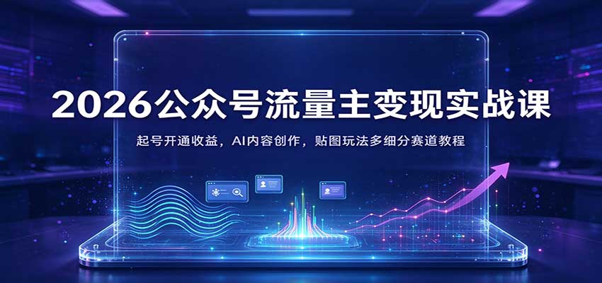 2026公众号流量主变现实战课:起号开通收益,AI内容创作,贴图玩法多细分赛道教程-副业网