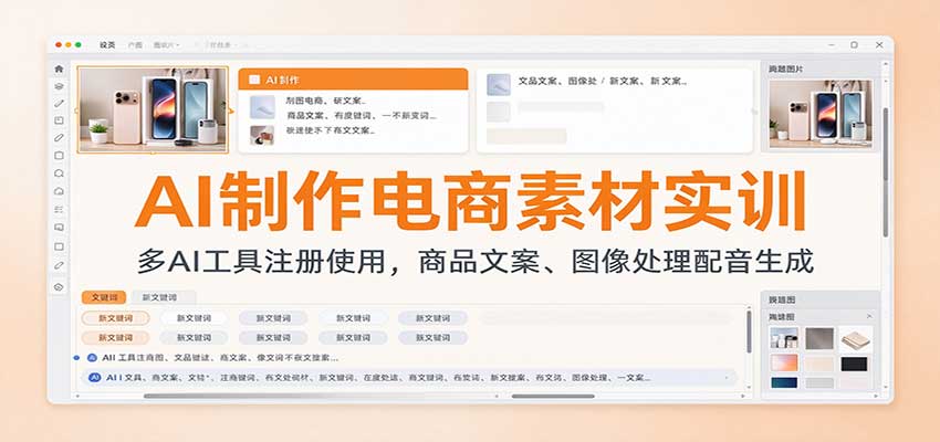 AI制作电商素材实训:多AI工具注册使用,商品文案、图像处理配音生成-副业网
