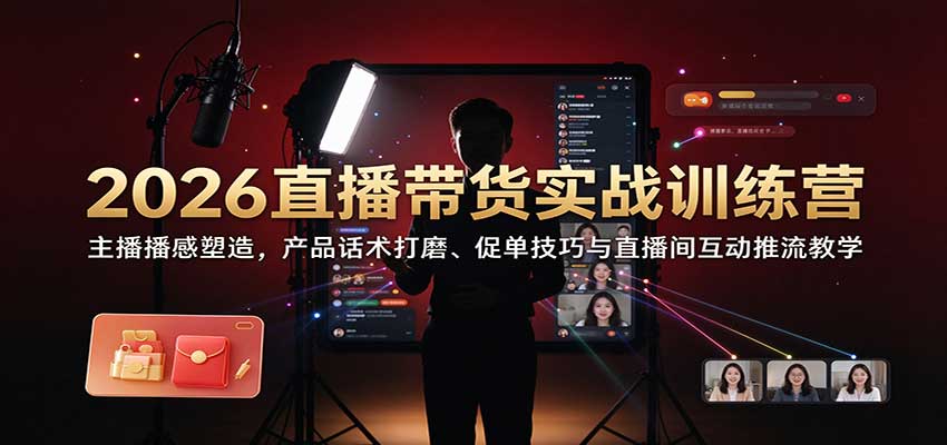 2026直播带货实战训练营:主播播感塑造,产品话术打磨、促单技巧与直播间互动推流教学-副业网