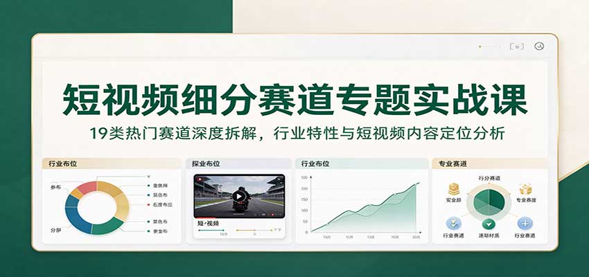 短视频细分赛道专题实战课:19类热门赛道深度拆解,行业特性与短视频内容定位分析-副业网
