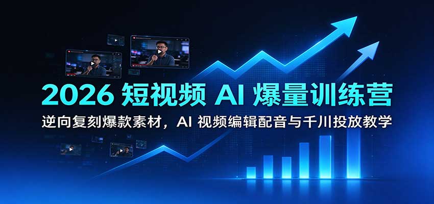 2026短视频AI爆量训练营:逆向复刻爆款素材,AI视频编辑配音与千川投放教学-副业网