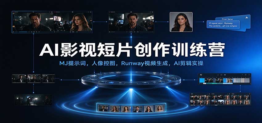 AI影视短片创作训练营:MJ提示词,人像控图,Runway视频生成,AI剪辑实操-副业网