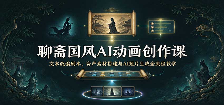 聊斋国风AI动画创作课:文本改编剧本,资产素材搭建与AI短片生成全流程教学-副业网