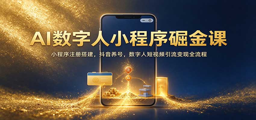AI数字人小程序掘金课:小程序注册搭建,抖音养号,数字人短视频引流变现全流程-副业网