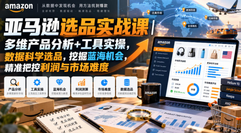 亚马逊选品实战课|多维产品分析+工具实操,数据科学选品,挖掘蓝海机会,精准把控利润与市场难度-副业网