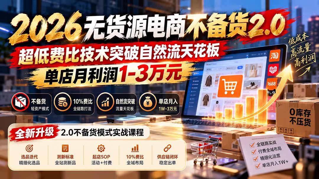 2026无货源电商不备货2.0【更新1019】：超低费比技术突破自然流天花板，单店月利润1-3万元-副业网
