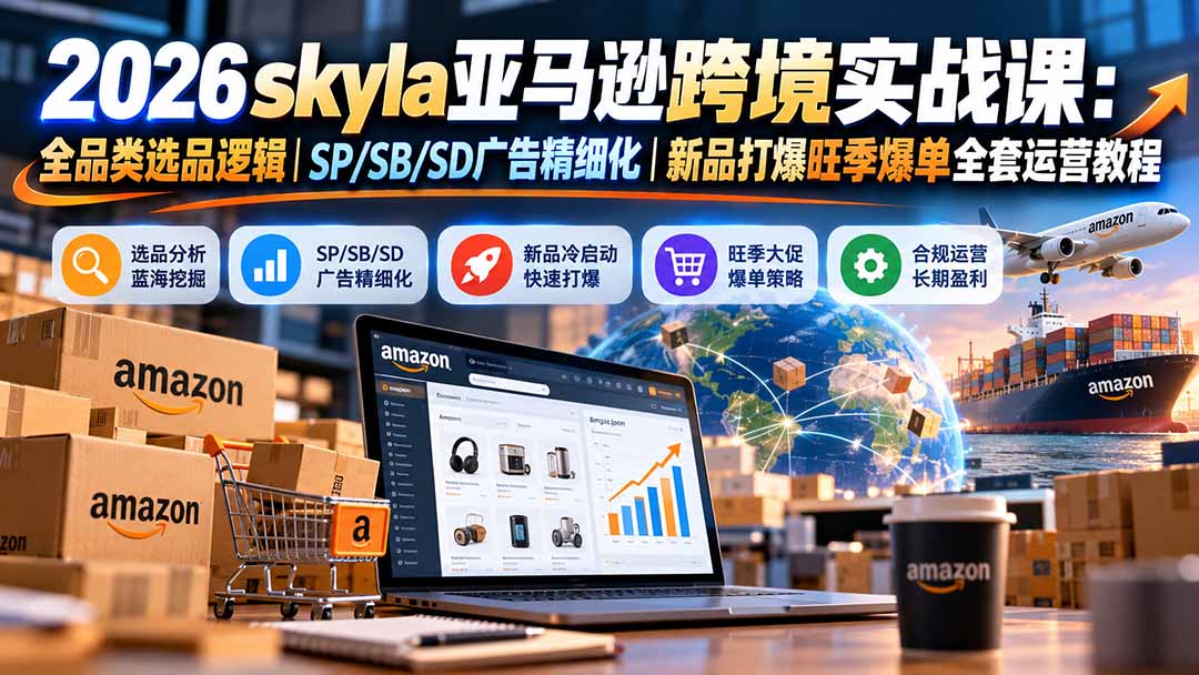 skyla亚马逊跨境实战课-更新1019：全品类选品逻辑｜SP/SB/SD广告精细化｜新品打爆旺季爆单全套运营教程-副业网