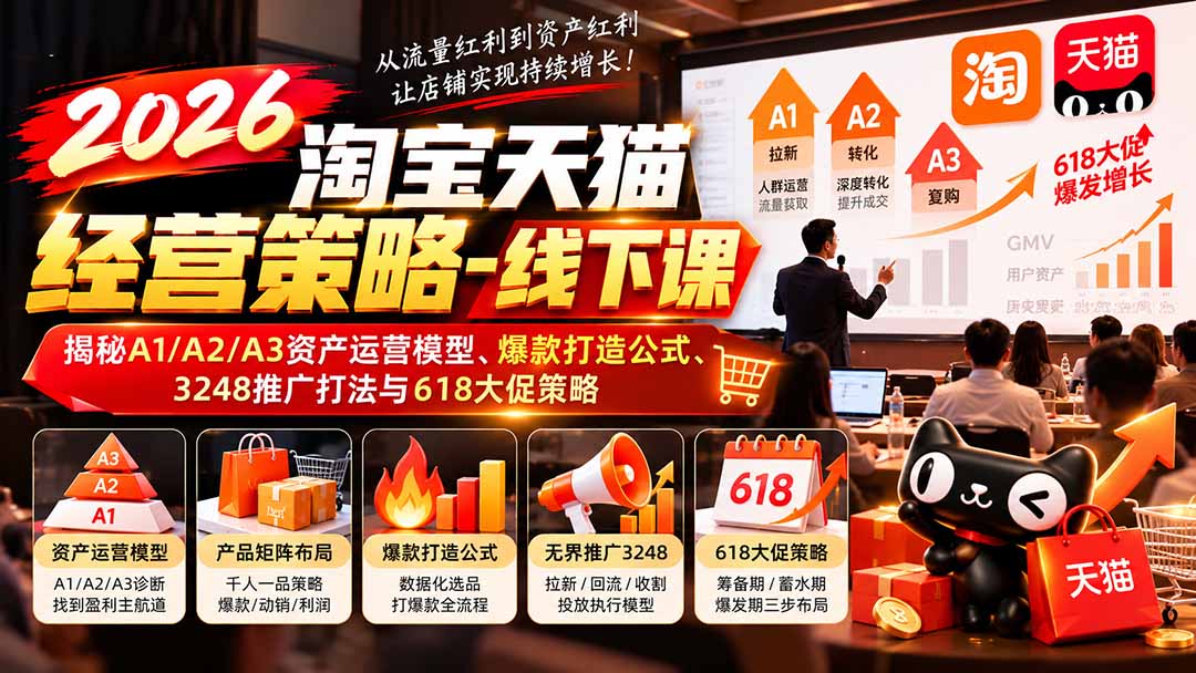 2026淘宝天猫经营策略-线下课-更新1019:揭秘A1/A2/A3资产运营模型、爆款打造公式、3248推广打法与618大促策略-副业网
